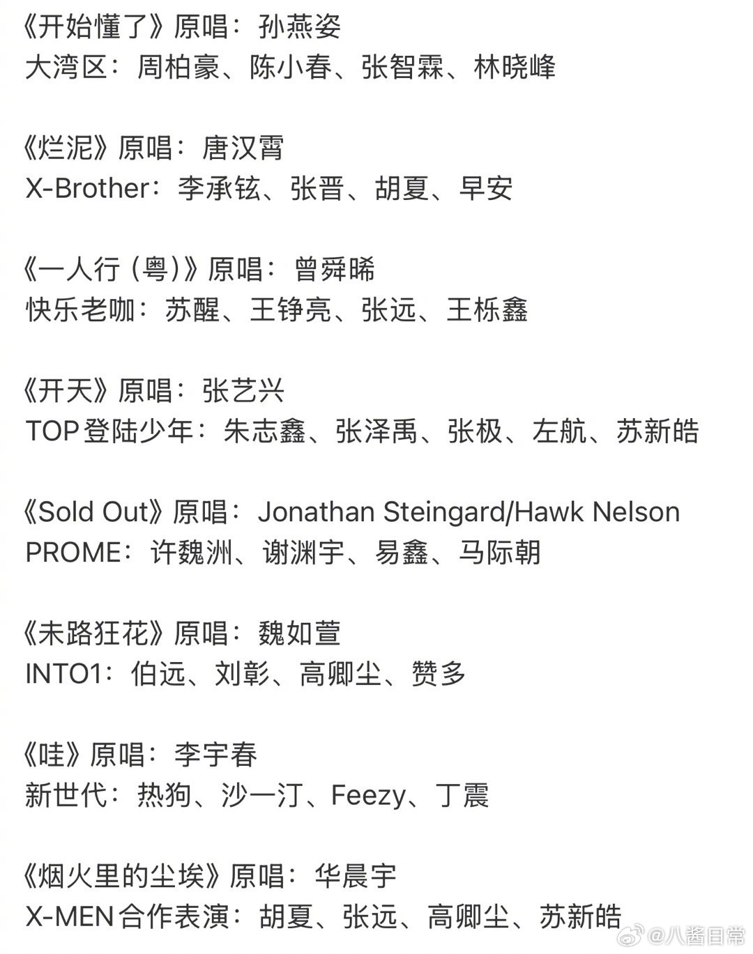 披荆斩棘5一公分组选曲1️⃣ 《开始懂了》大湾区：周柏豪、陈小春、张智霖、林晓峰