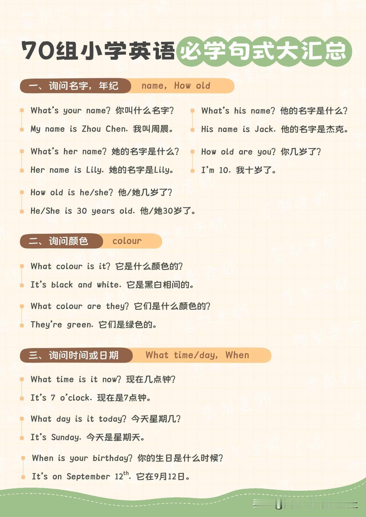 【70个小学英语必学句式汇总，成绩暴涨🔥】
小学英语语法，英语短语，英语时态，