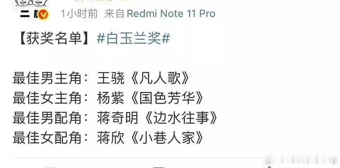 白玉兰的瓜…王骁 最佳男主 杨紫  最佳女主[喵喵] ​​​