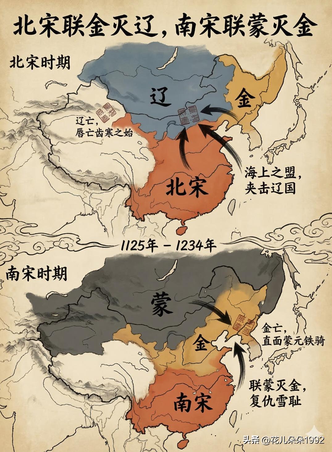 南宋其实没有联蒙， 蒙古借道灭金  （其实是越界把南宋锤了强行借道），再加上金宣