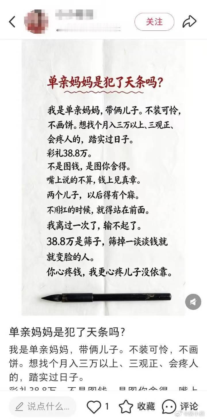网友发帖：单亲妈妈是犯了天条吗?我是单亲妈妈，带俩儿子。不装可怜，不画饼。想找个