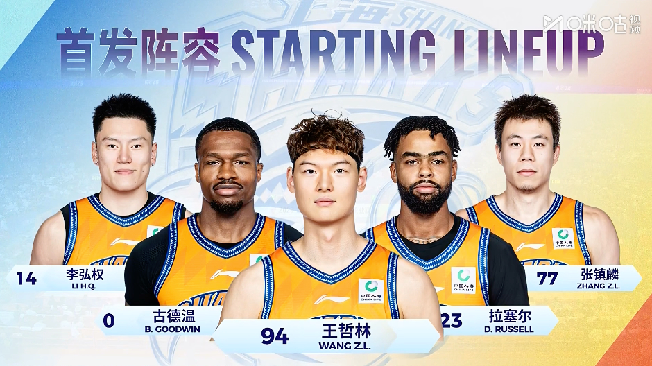 上海队首发李弘权古德温王哲林拉塞尔张镇麟水拉的CBA常规赛首秀！上海男篮vs深圳