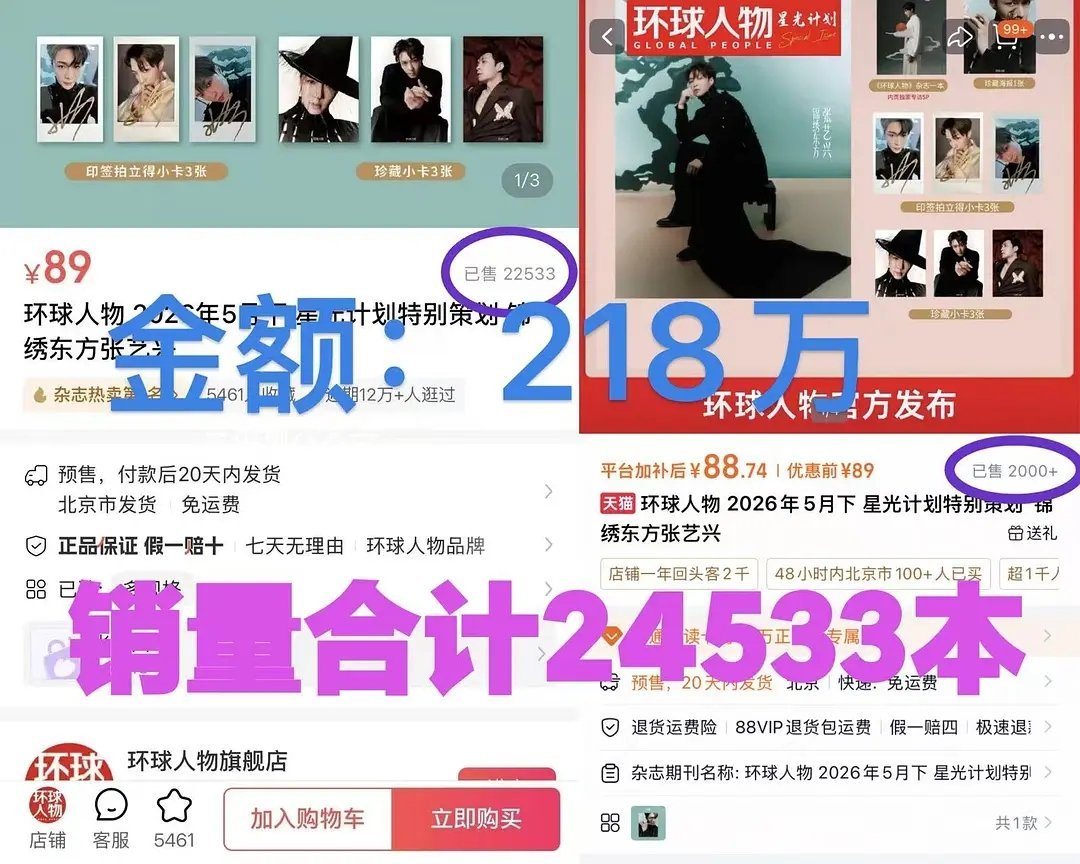 张艺兴🌟出道14年 5月两本杂志销售额518万 两代言润百颜君佩销售额超200