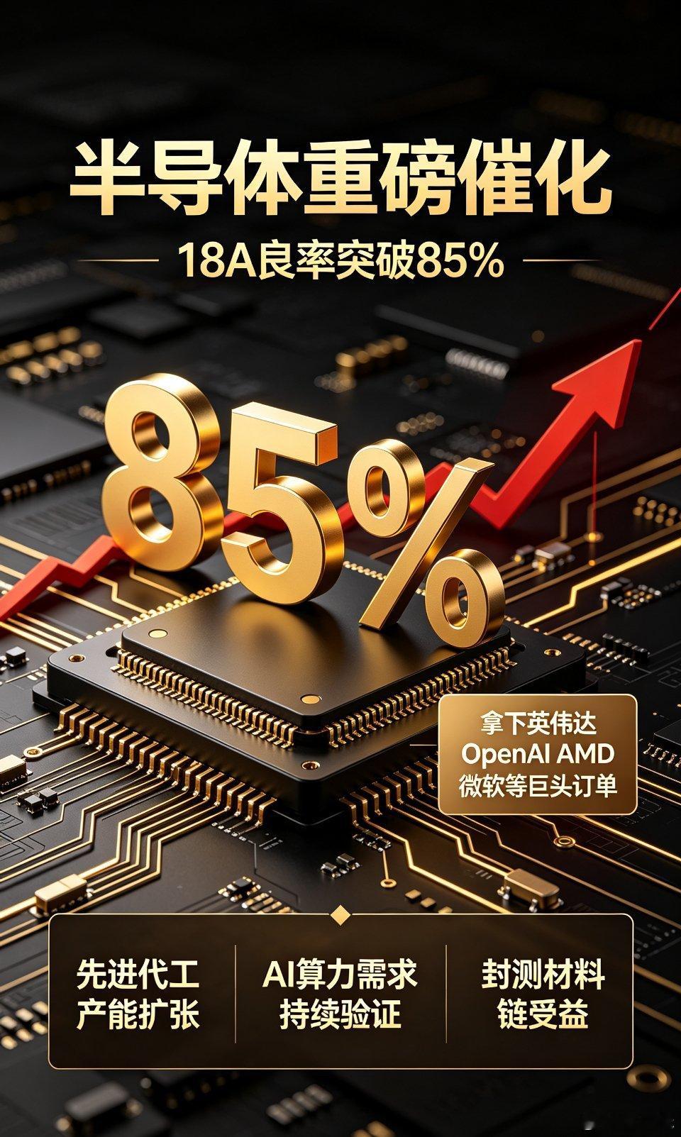【重磅产业催化｜英特尔18A良率飙升至85%，拿下英伟达、OpenAI等巨头大额