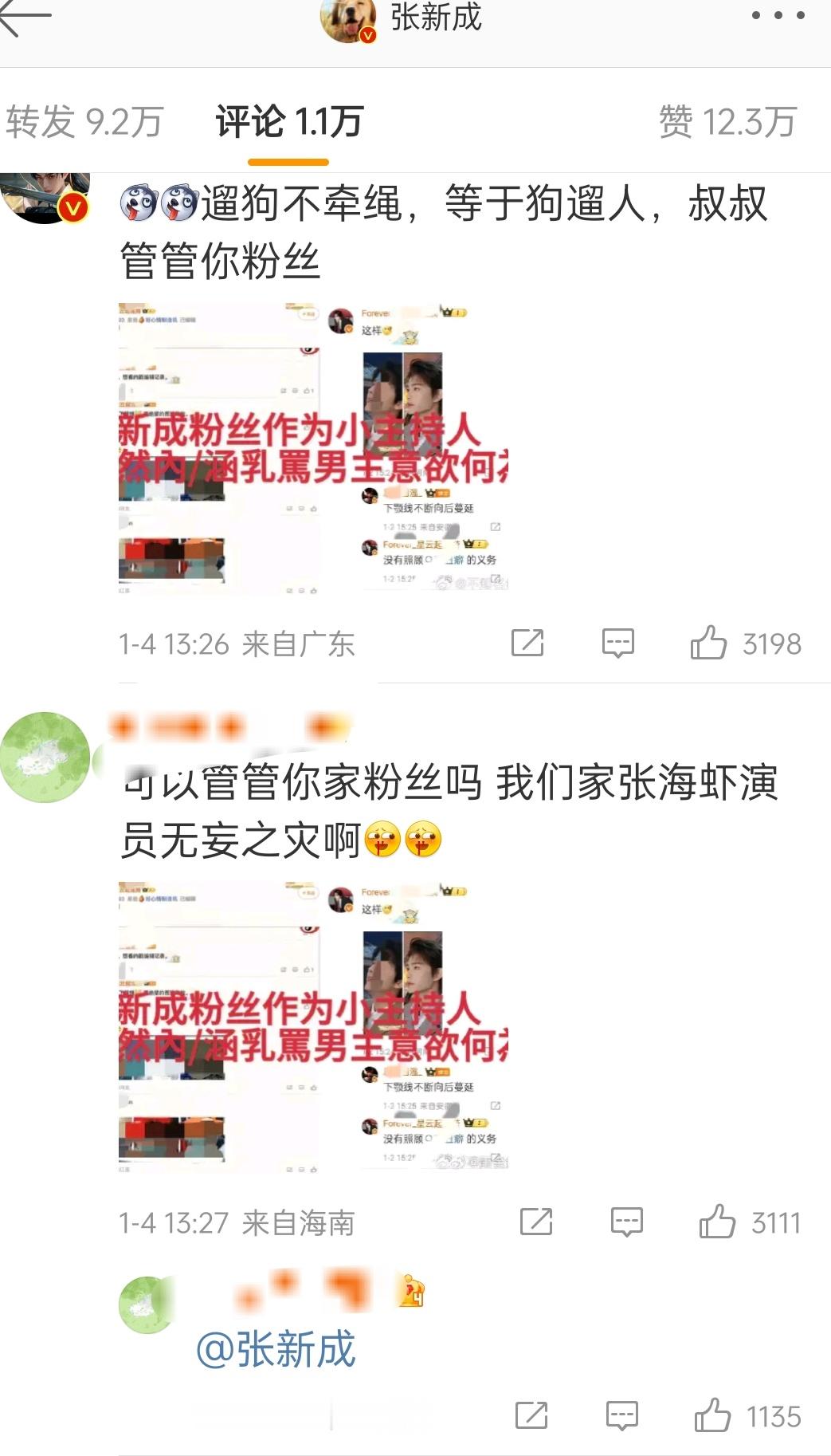 丁禹兮粉丝冲了张新成本人的微博丁禹兮粉丝一直不满丁禹兮在《南部档案》番位平番在后