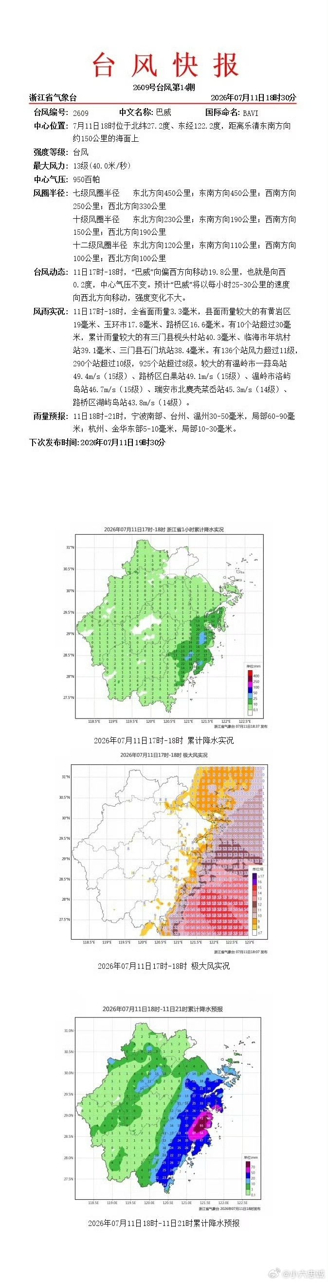 台风巴威十二级风圈开始影响浙江有个浙江的粉丝发私信给我：“十二级风圈来了，我家工