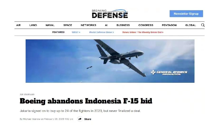 美国波音公司宣布终止向印尼推销F - 15EX，这意味着歼 - 10C拿下大单。