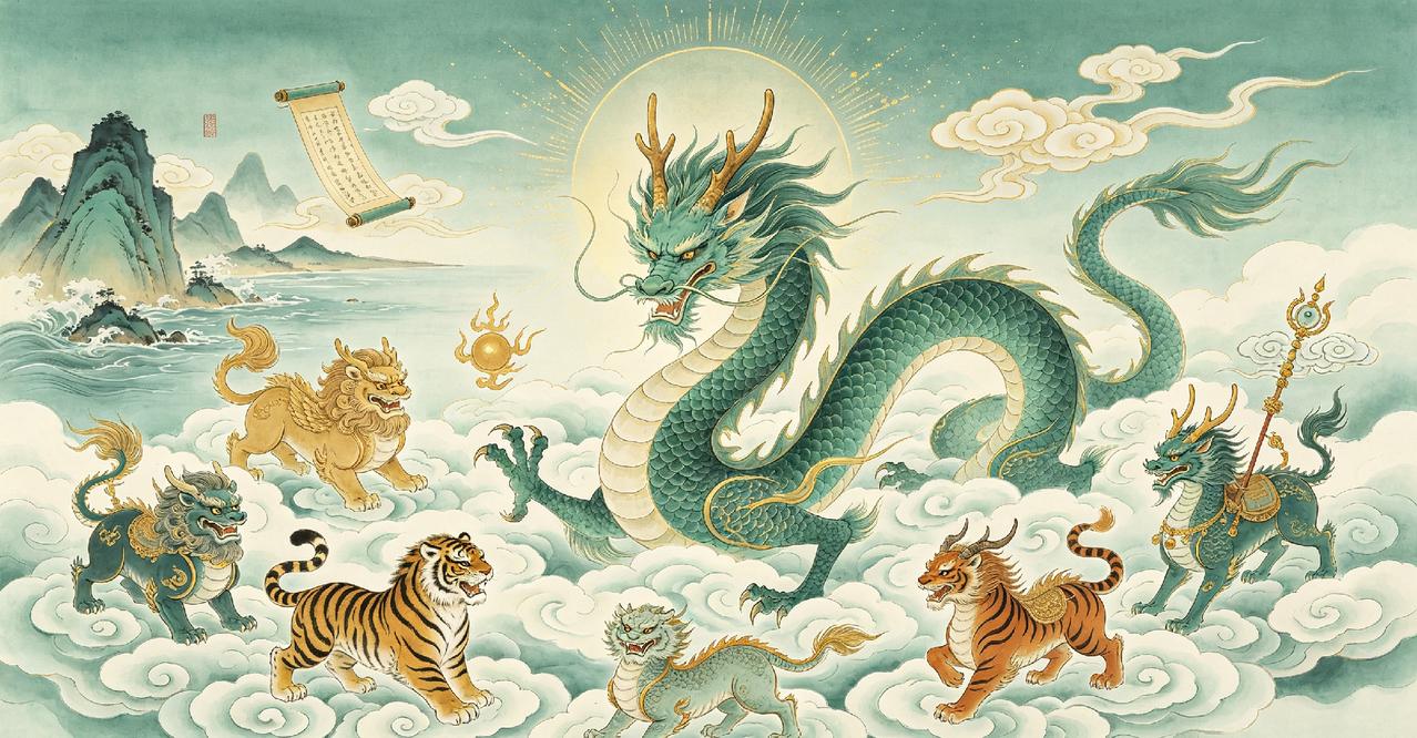 并非血脉异变，而是龙与不同瑞兽相伴，九子各承一方性情、各怀一技所长。
它们没有复
