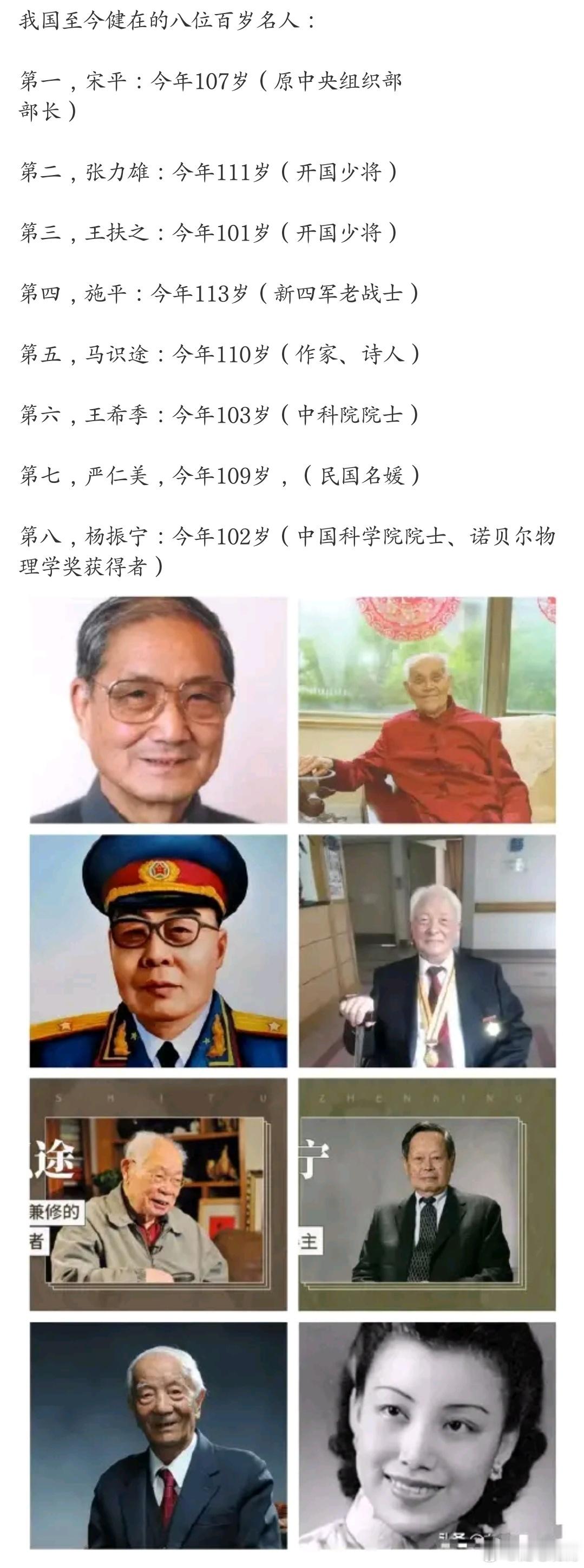 我国至今健在的八位百岁名人，愿他们一直健康长寿！ ​​​