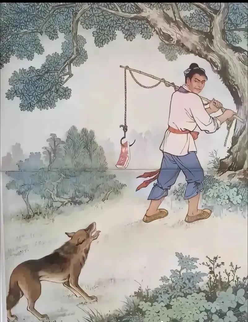 曾记否，小学课本上的插图。这课文的题目叫《狼》，″一屠晚归，担中肉尽，止有剩骨。