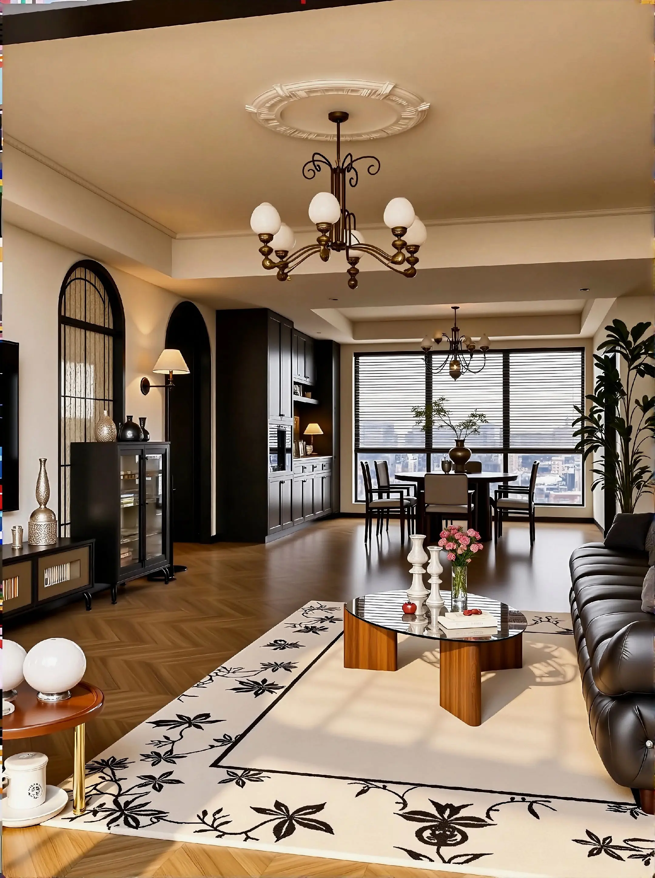 老电影场景里的复古家，法式中古风氛围感满满的装修，经典木地板搭配奶油色...