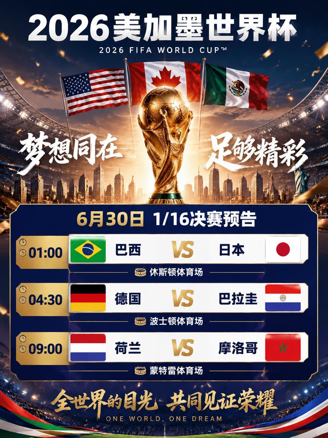 世界杯6月30日直播预告明天世界杯有3场重磅淘汰赛（1/16决赛）：1️⃣、01