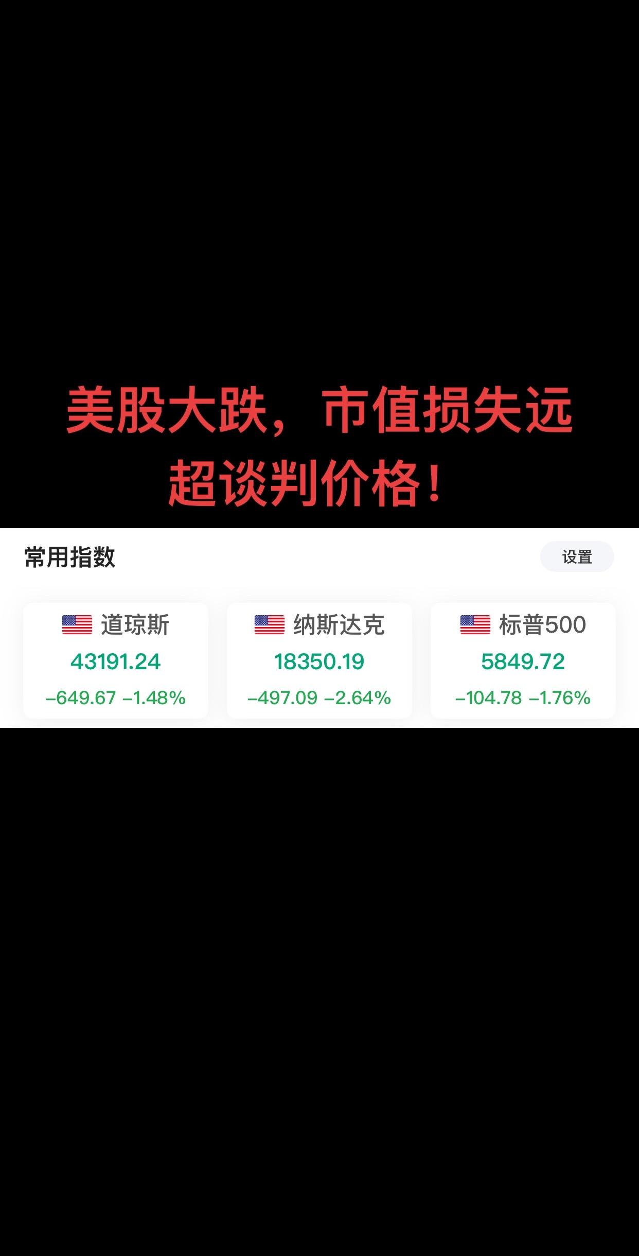 美股大跌，市值损失远超谈判价格！