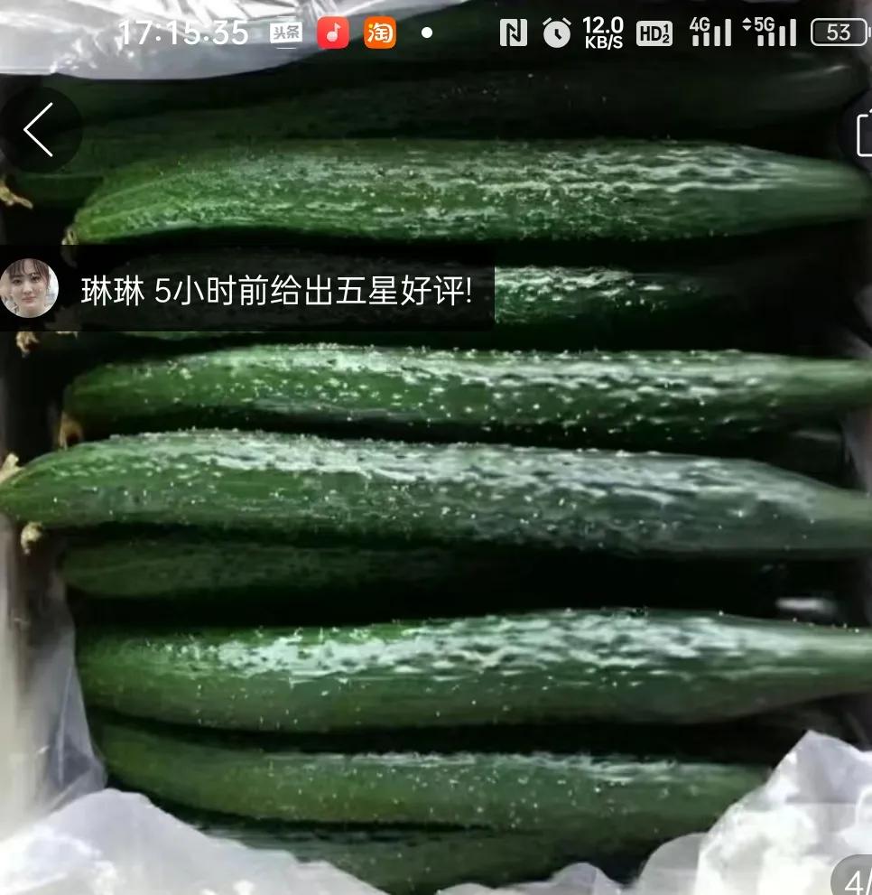 网购了5斤黄瓜，店铺宣传的是图1这样的精品黄瓜，而实际收到的是图2这样的歪瓜裂枣