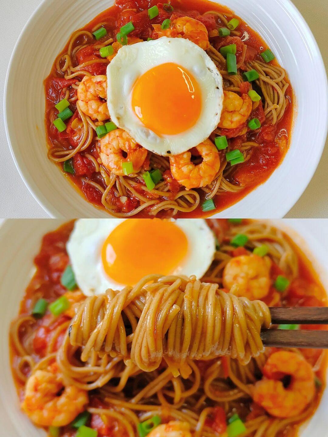 给妈妈做减脂餐D94|番茄虾仁荞麦面🍜