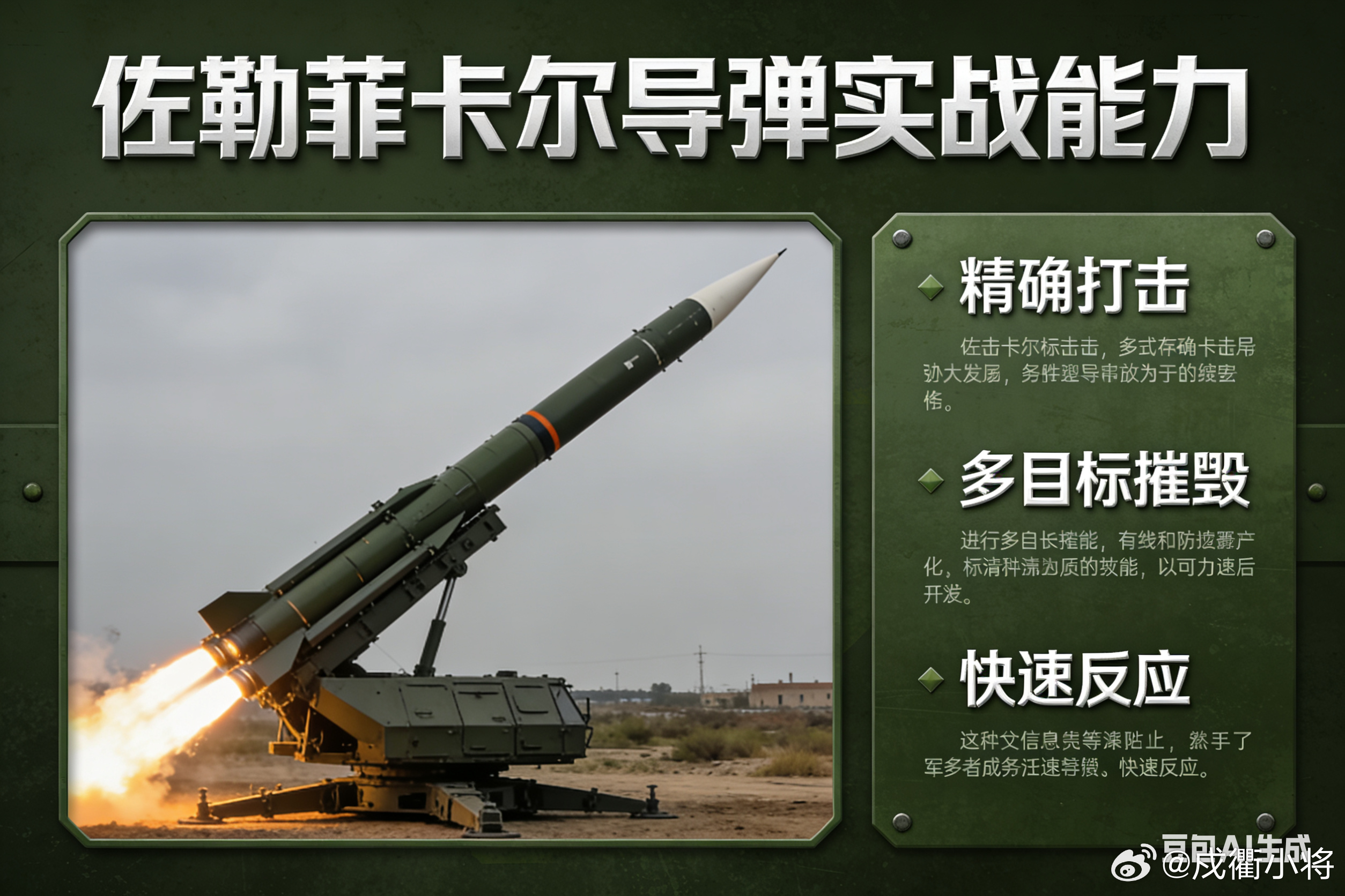 佐勒菲卡尔（Zolfaghar）是伊朗自主研制的单级固体燃料近程弹道导弹，采用8