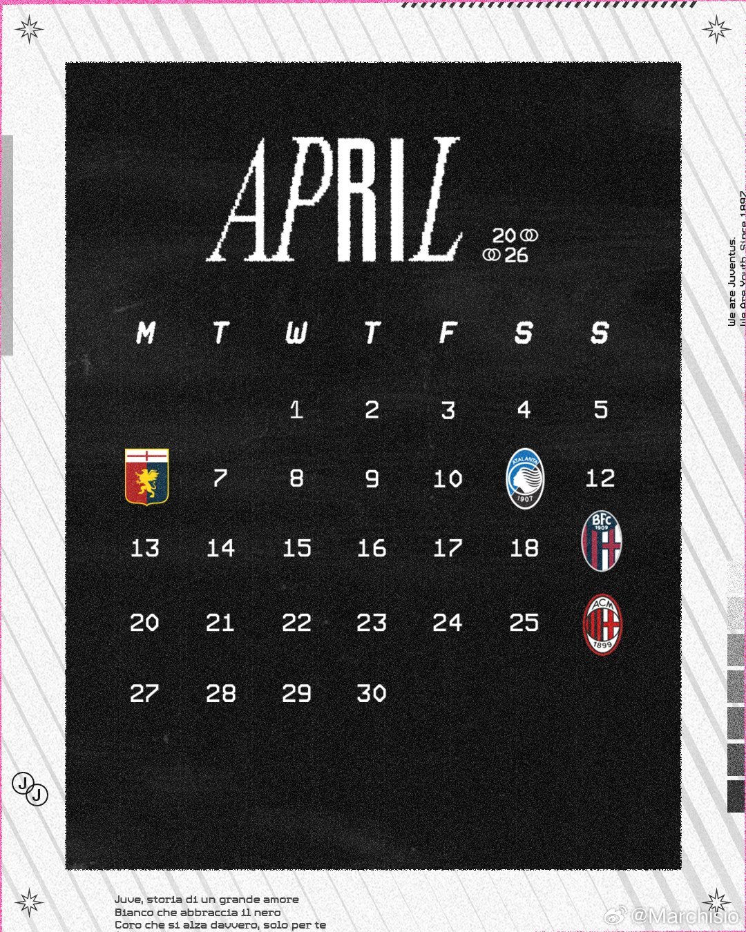 你妇4月的比赛时间确定：4月7日星期二 00:00 主场vs热那亚4月12日星期