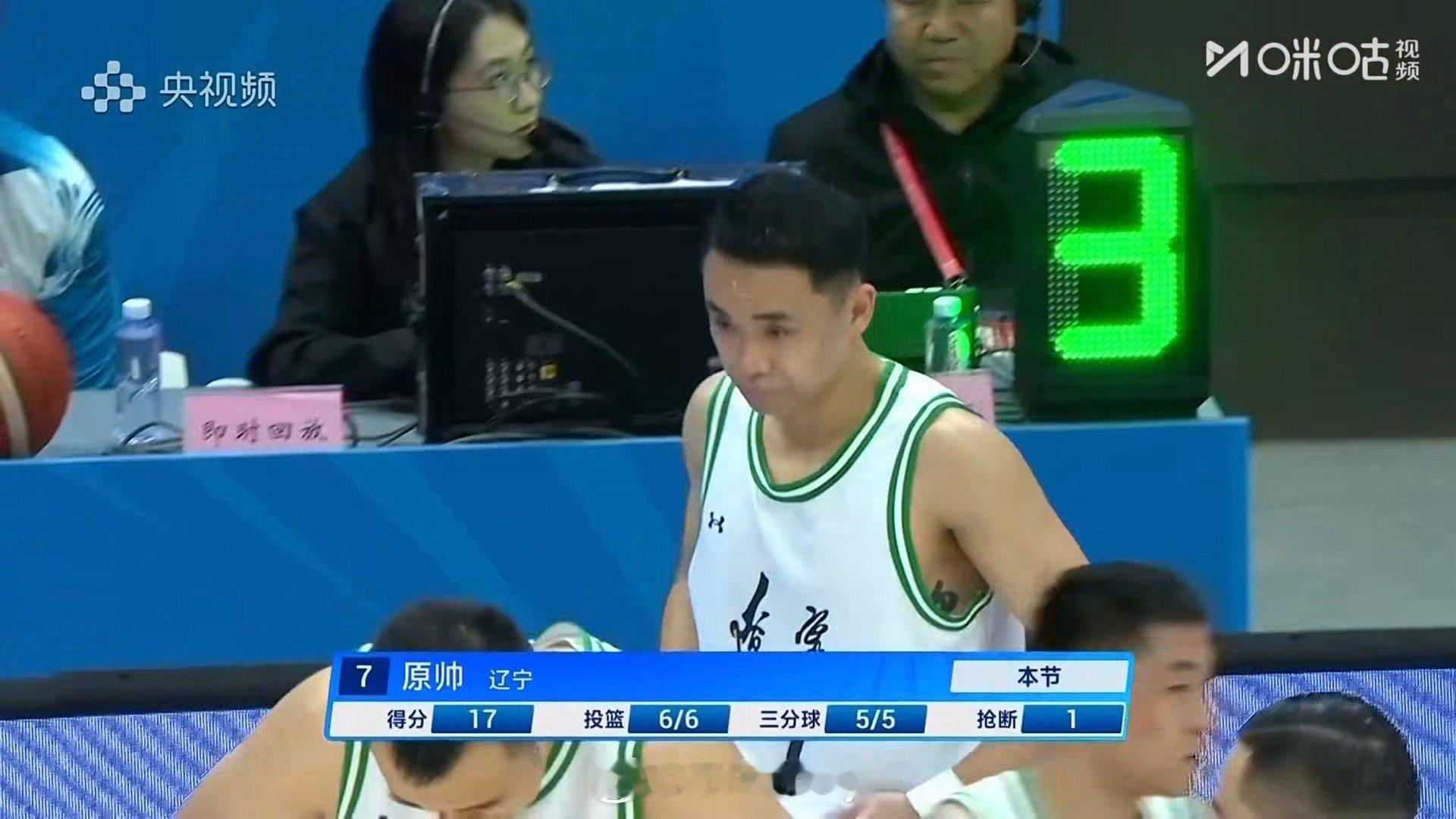 原帅开场五个三分，半节拿17分了…[捂嘴哭]辽宁男篮[超话]为辽宁加油 ​​​