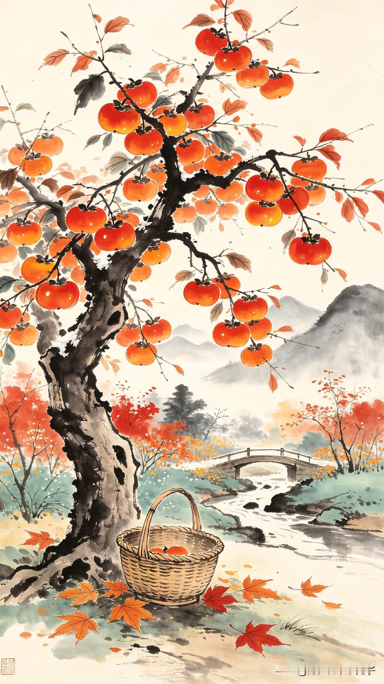 霜染枝头柿子红，
软如蜜蜡挂灯笼。
摘来慢品秋滋味，
      
…………请师