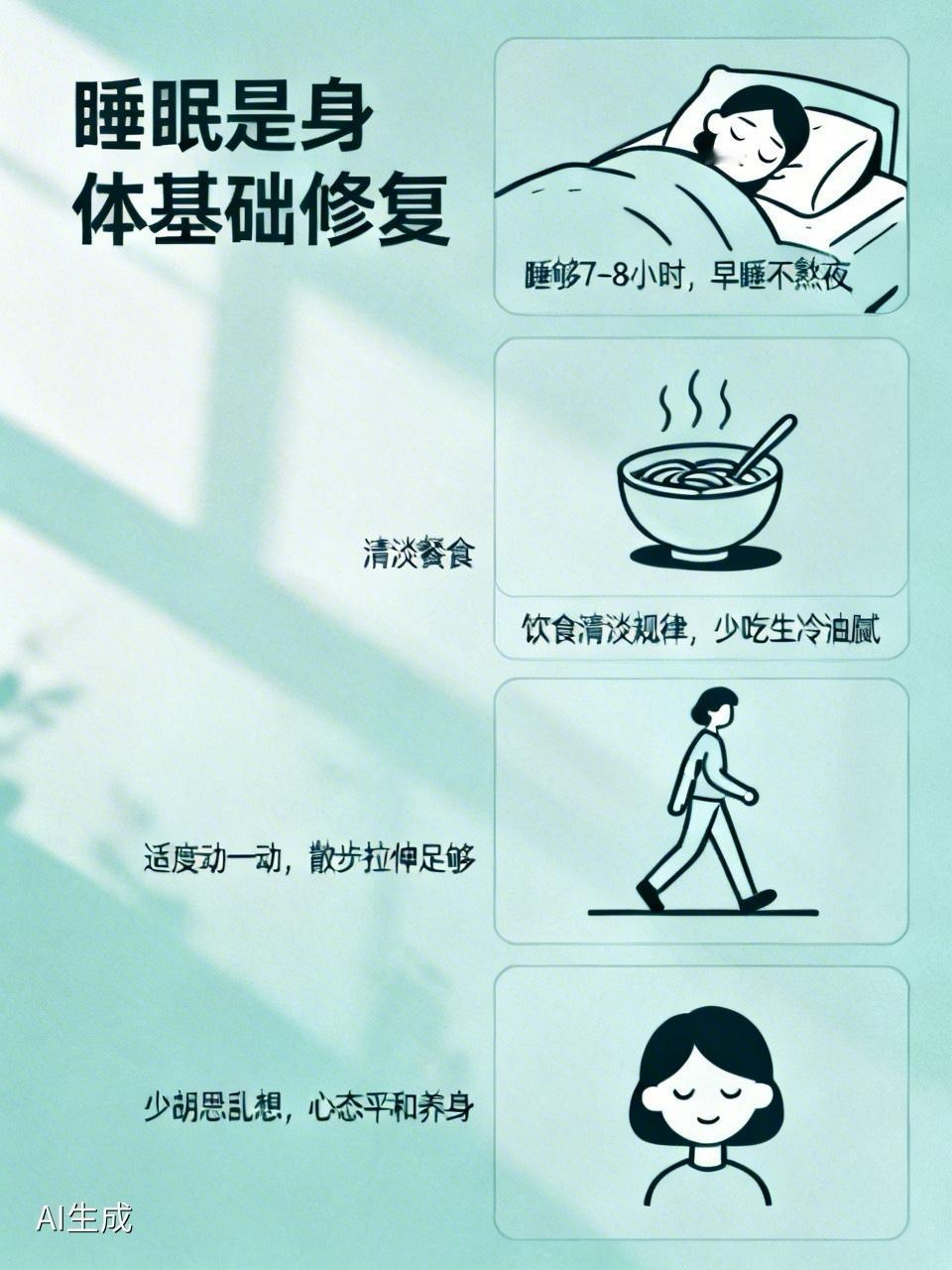 说得太对啦，睡眠的确是身体最基础、成本最低的修复途径。
保证7 - 8小时的睡眠