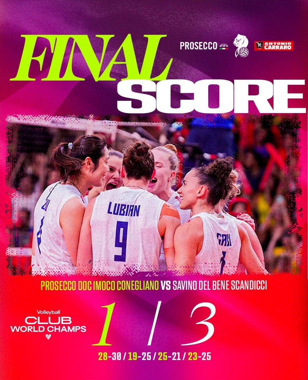 科内利亚诺遗憾卫冕失利，恭喜斯坎迪奇！ 朱婷