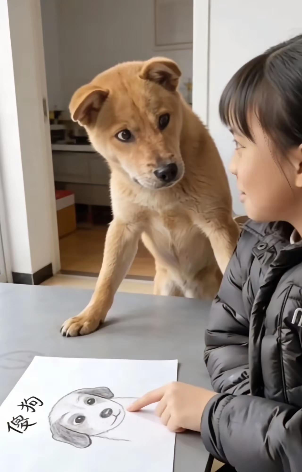 看狗狗一脸的认真态度