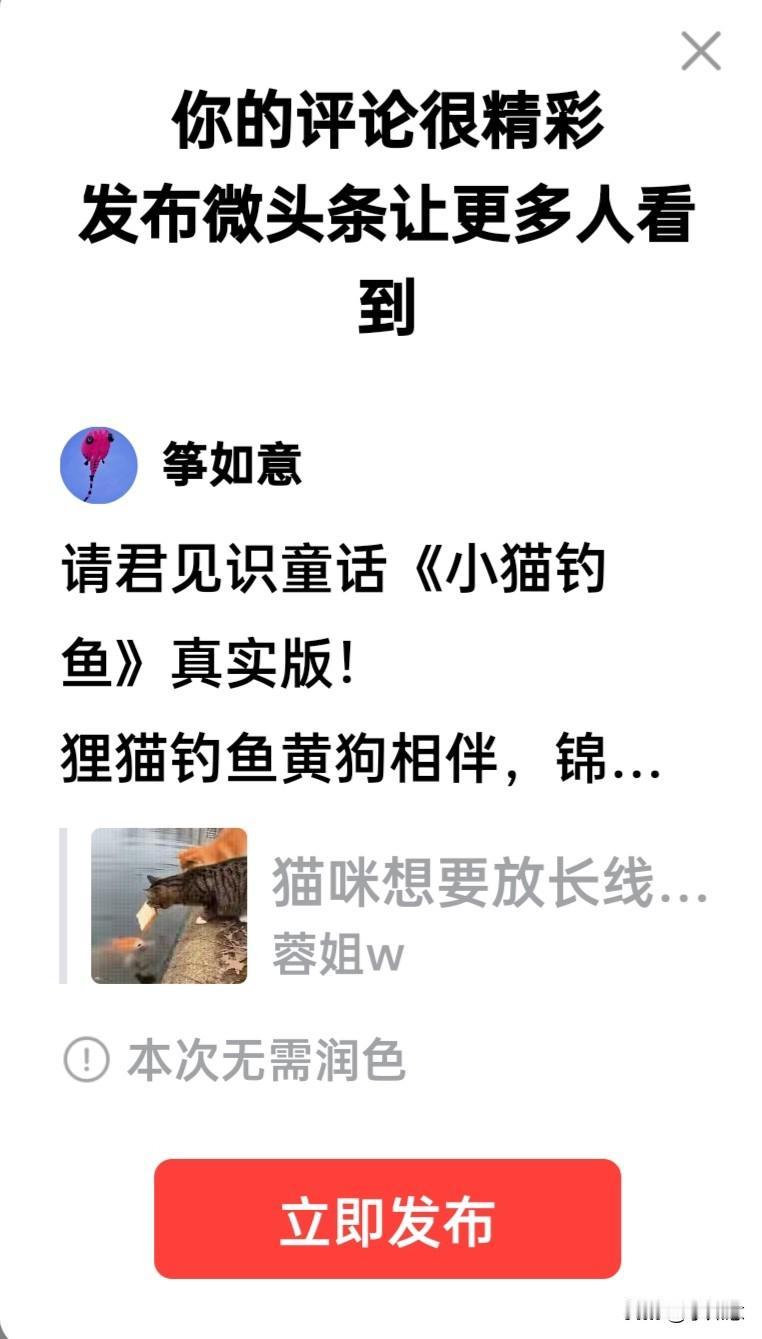 请君见识童话《小猫钓鱼》真实版！
狸猫钓鱼黄狗相伴，锦鲤群游到岸边，狸猫投放嘴中