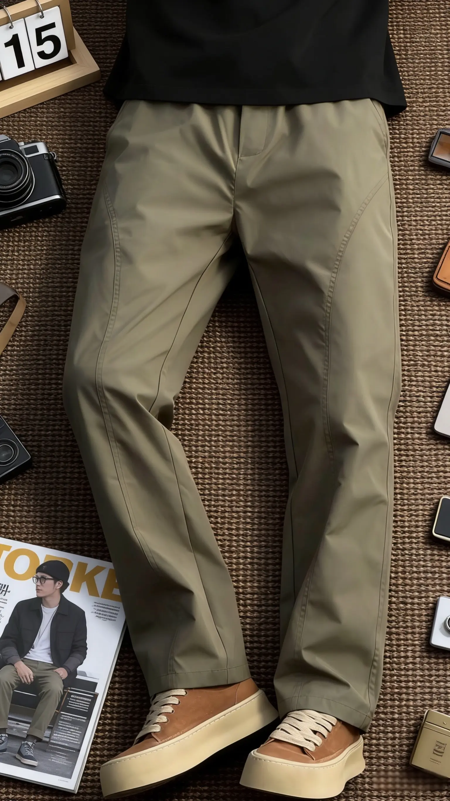 美式潮牌斜切速干裤百搭休闲裤男生春秋宽松显瘦直筒裤子