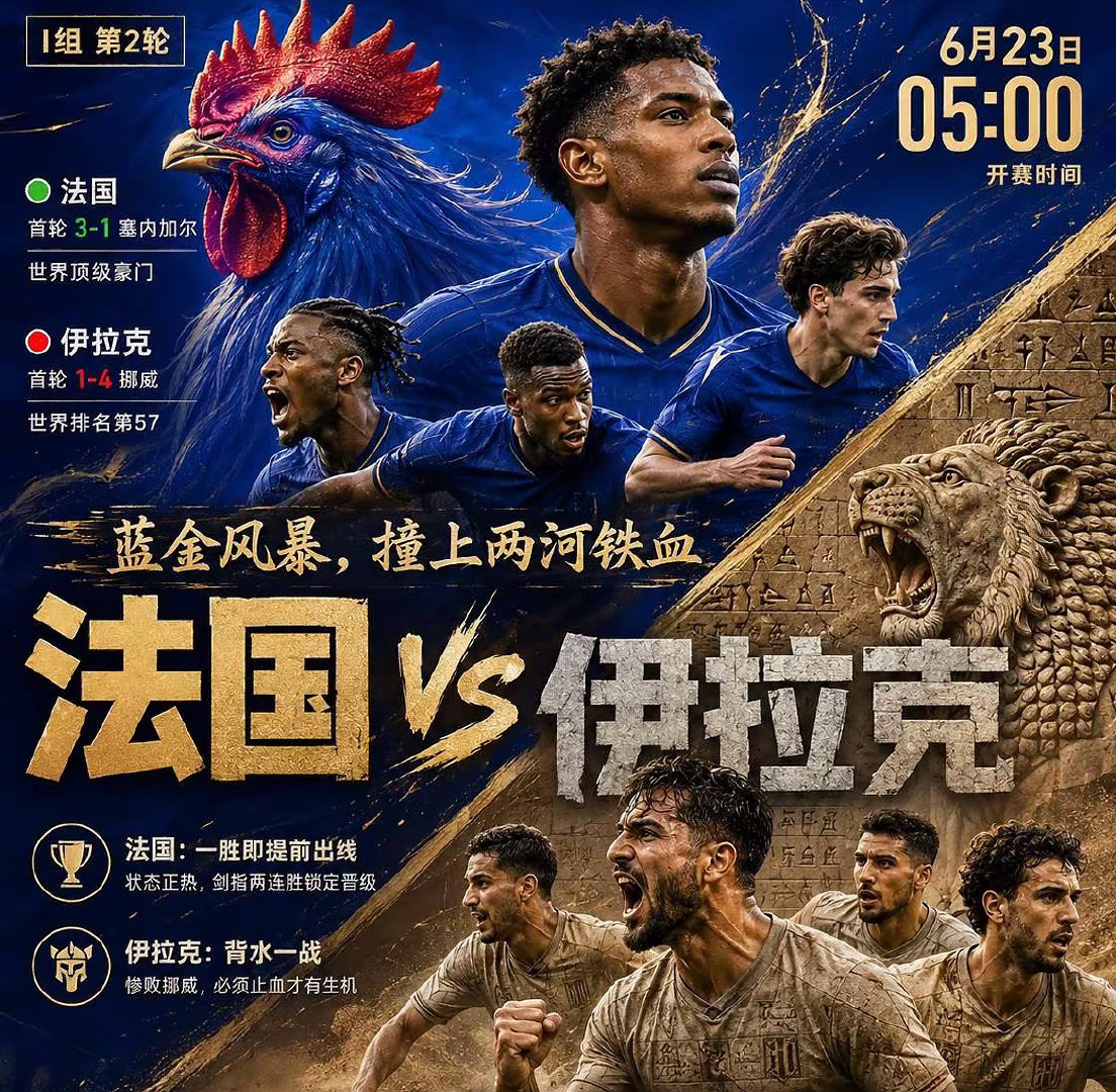 周一042：世界杯   法国 VS 伊拉克2026.06.23     05：0