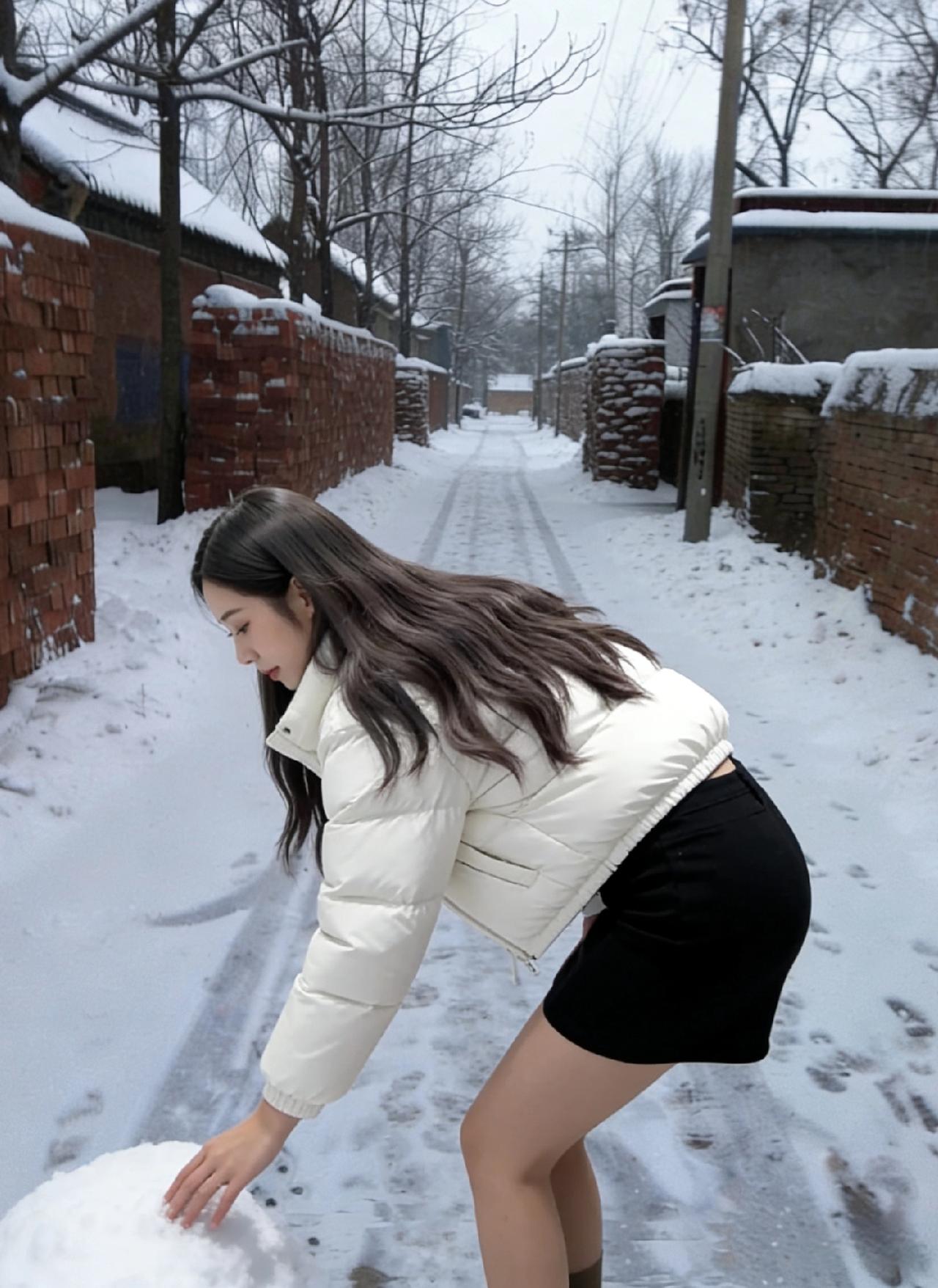 红砖墙接住飘落的雪花
像接住远道而来的温柔
她弯腰的弧度
是冬风里折不断的软枝