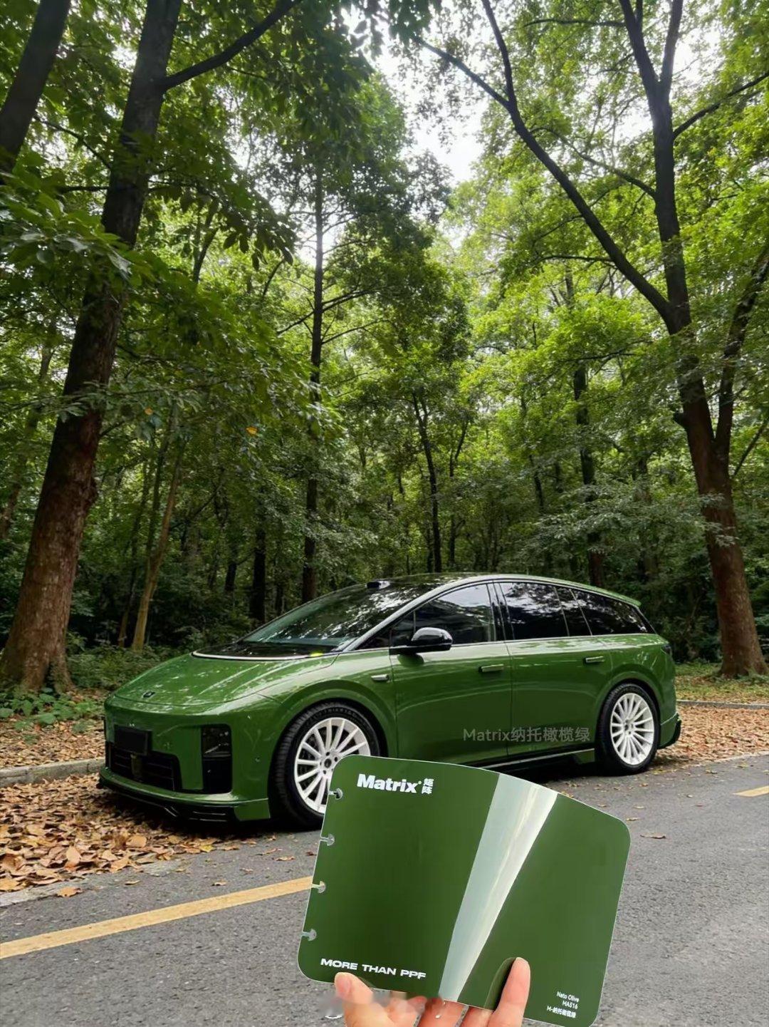 这个绿色配这个白轮毂，可真好看啊。理想汽车新能源汽车