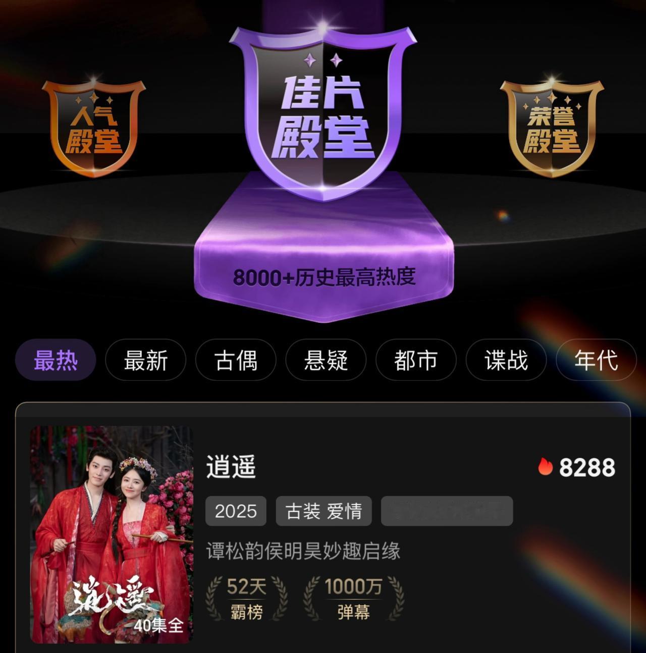 谭松韵逍遥[心]谭松韵肖瑶
《逍遥》已在爱奇艺「佳片殿堂」霸榜52天
弹幕突破1