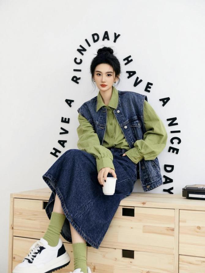 同款牛仔马甲推荐AI低饱和生活照 抖音ai创作 马甲