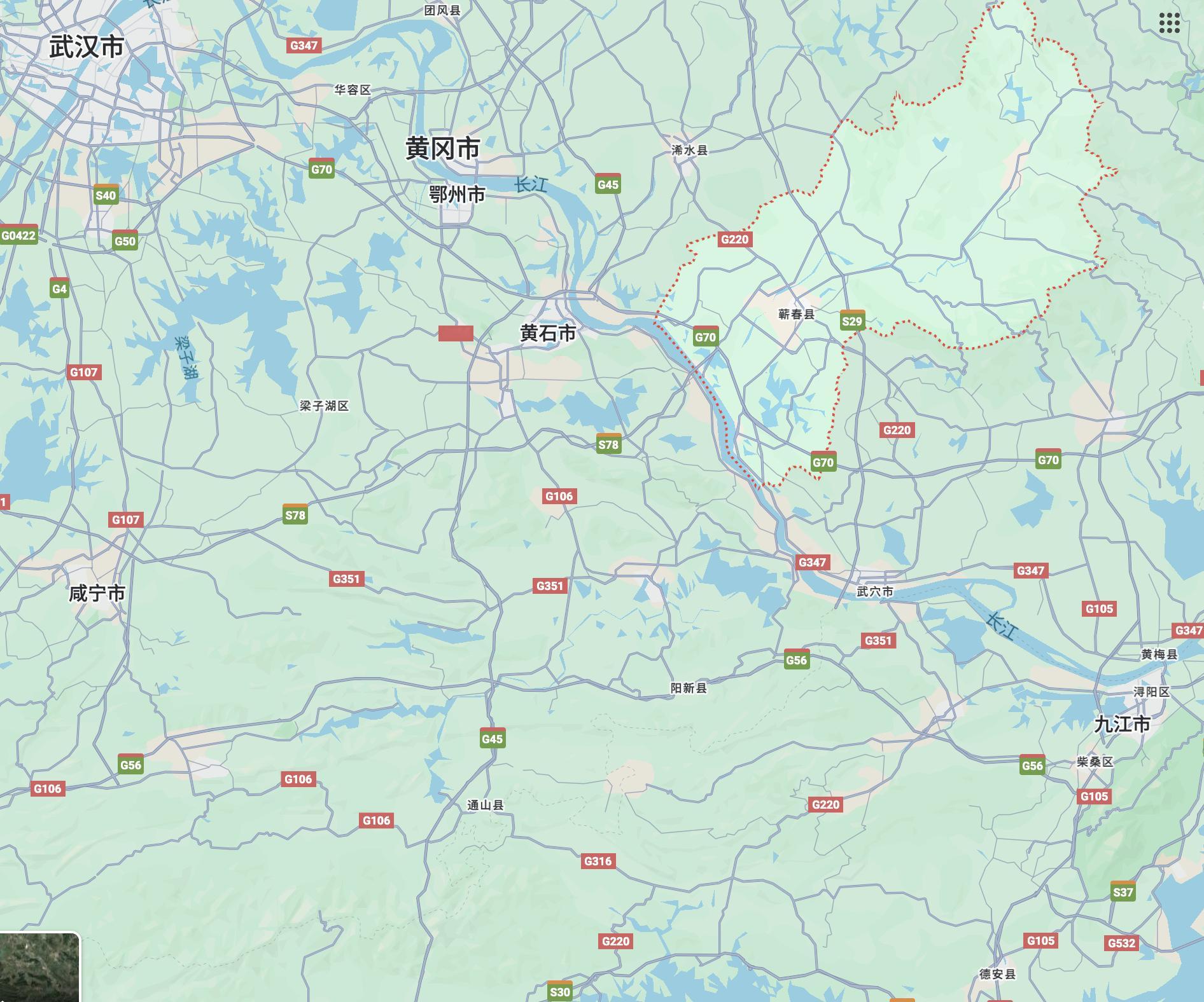 蘄春县在黄冈市东南，很靠近江西九江了 