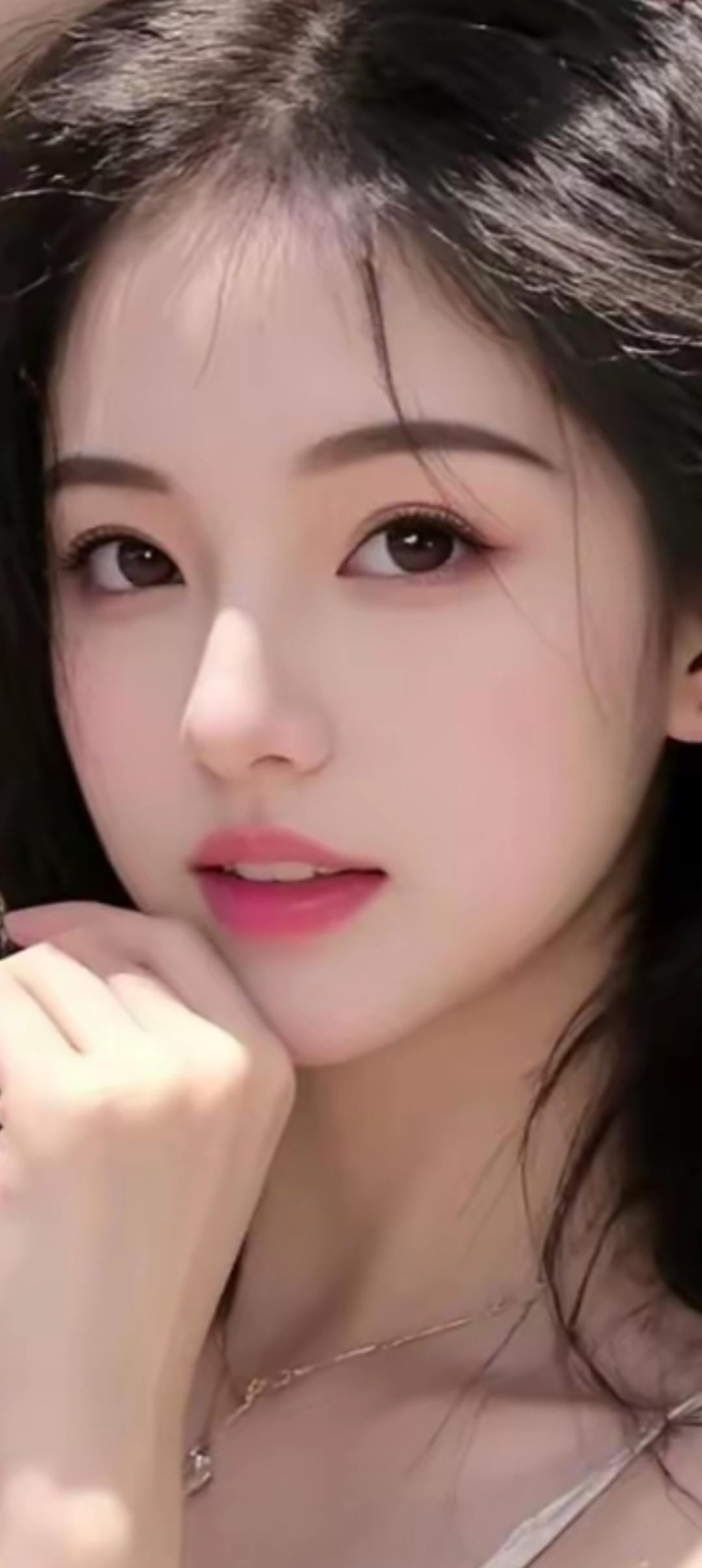 温柔甜美的少女，轻轻抚摸着脸颊，散发着自然的光彩。