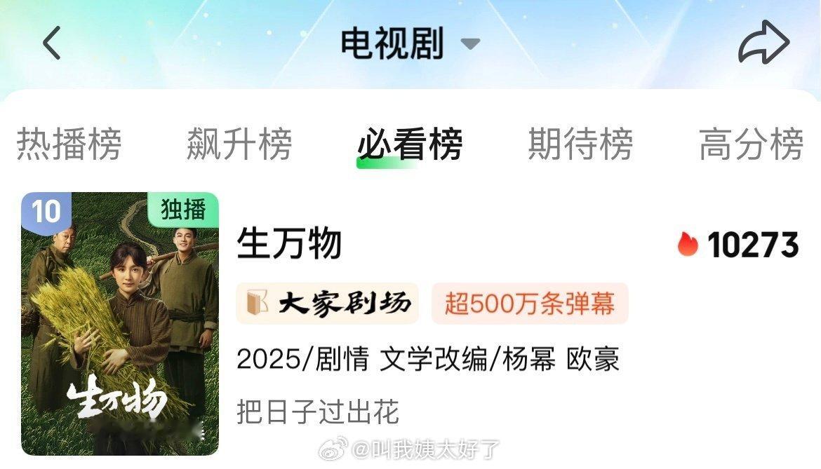 《生万物》热度已经冲进前十了，这才开播没几天吧？！[哆啦A梦害怕][哆啦A梦害怕