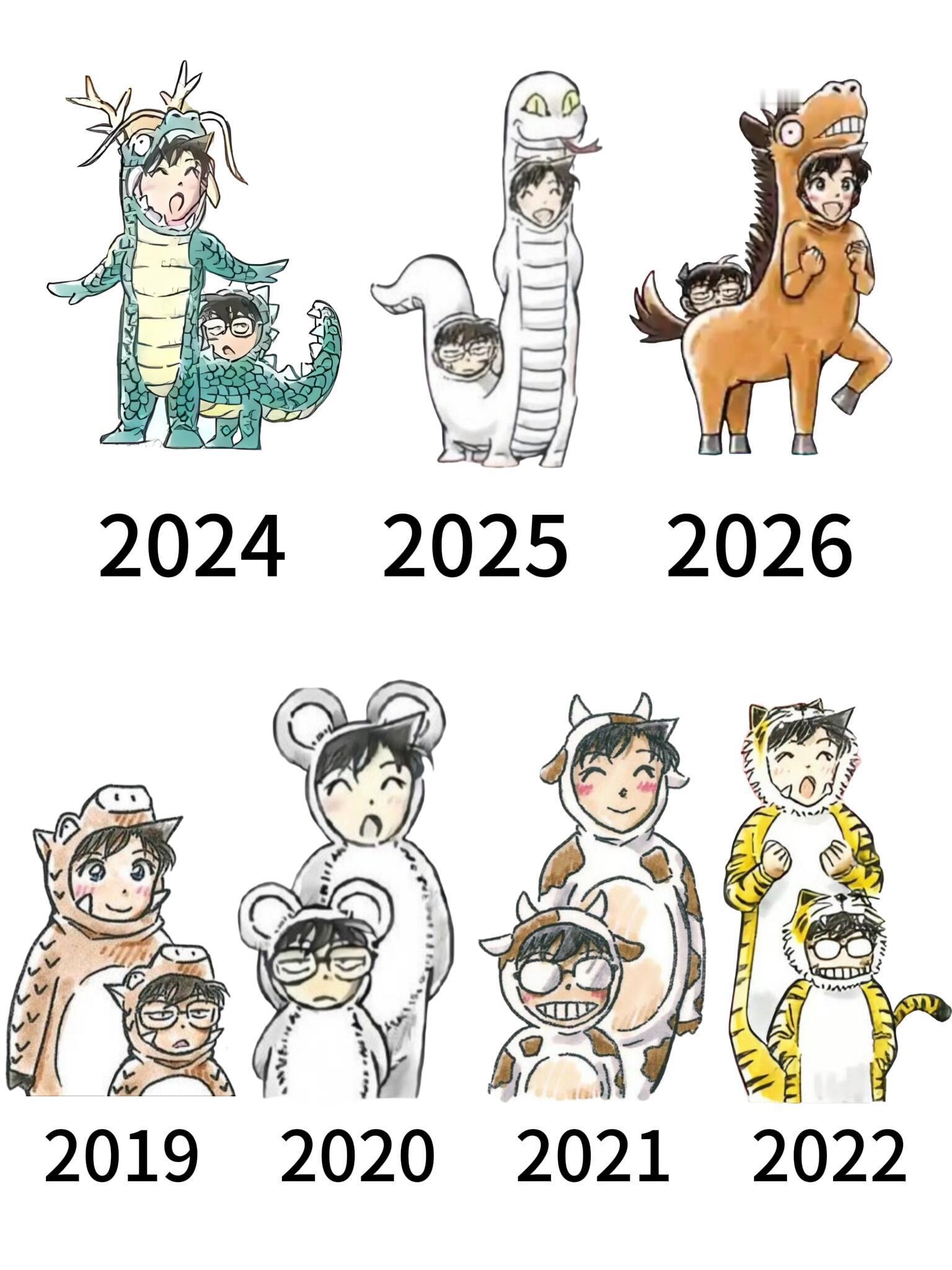 青山刚昌2019～2026手绘的生肖新年贺图 