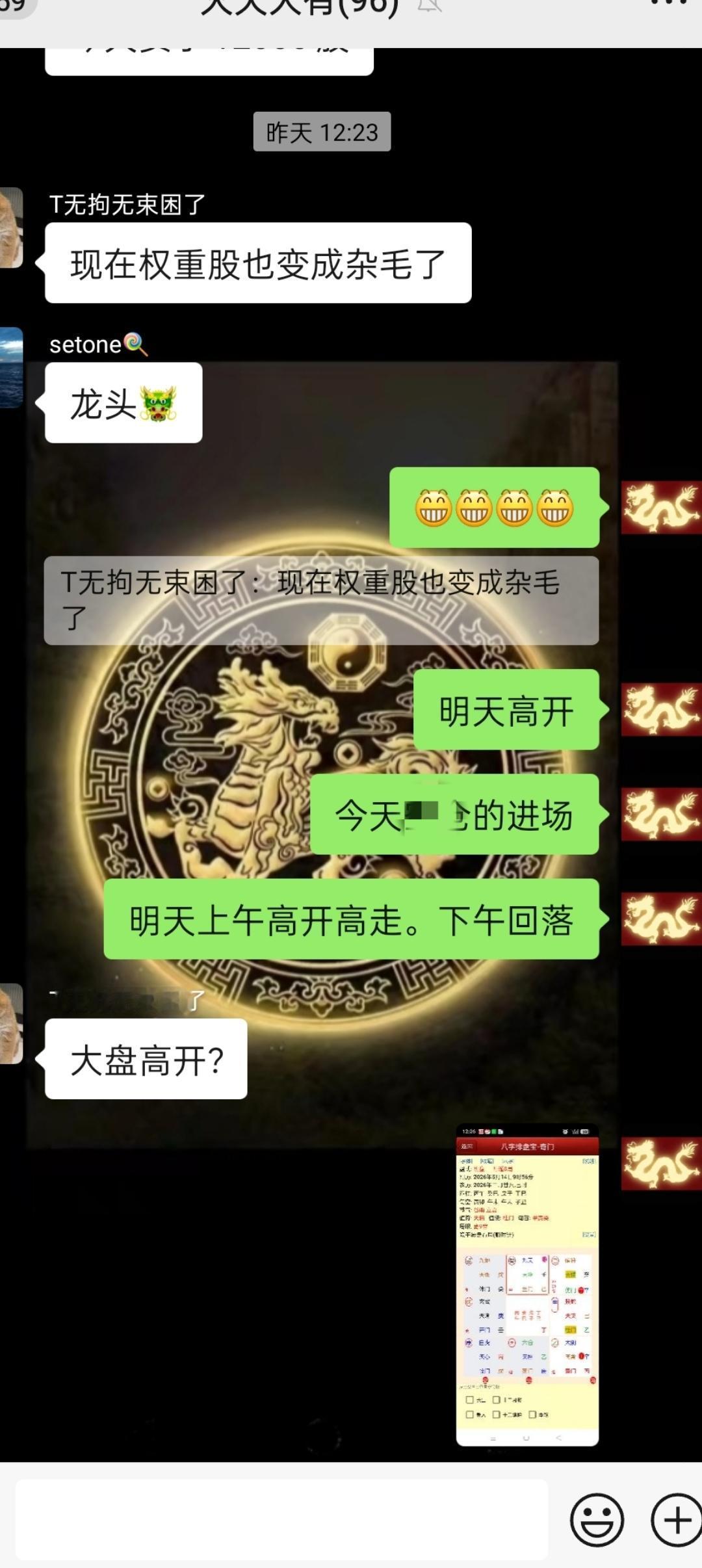 今日股市走势预测：
一首诗为证

5月14日股市
阳遁八局离为眼，
生门乘势揽九