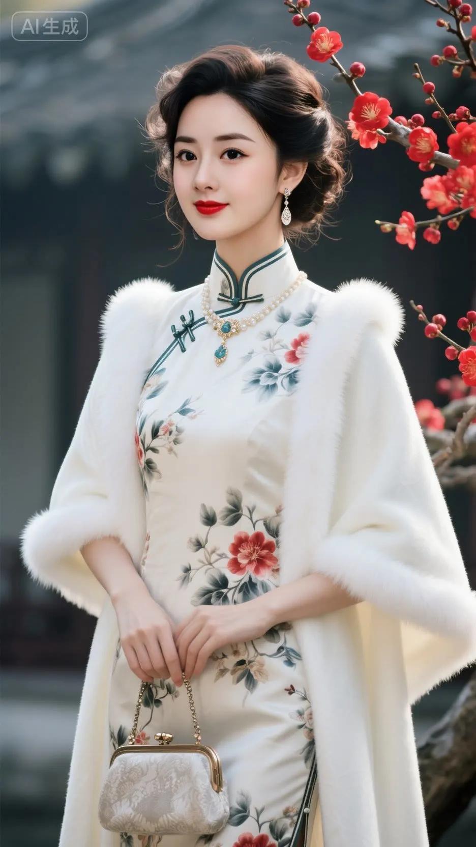 复古旗袍与现代手袋的完美结合，尽显东方韵味。