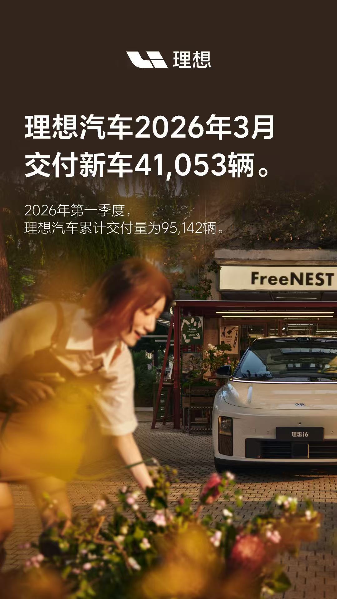 理想的三月成绩单也来了✅👉2026年3月交付41,053辆👉理想i6 3月交