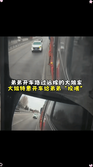 弟弟开车路过远嫁的大姐家。
大姐特意开车给弟弟“投喂”。
小时候最亲的人，如今却