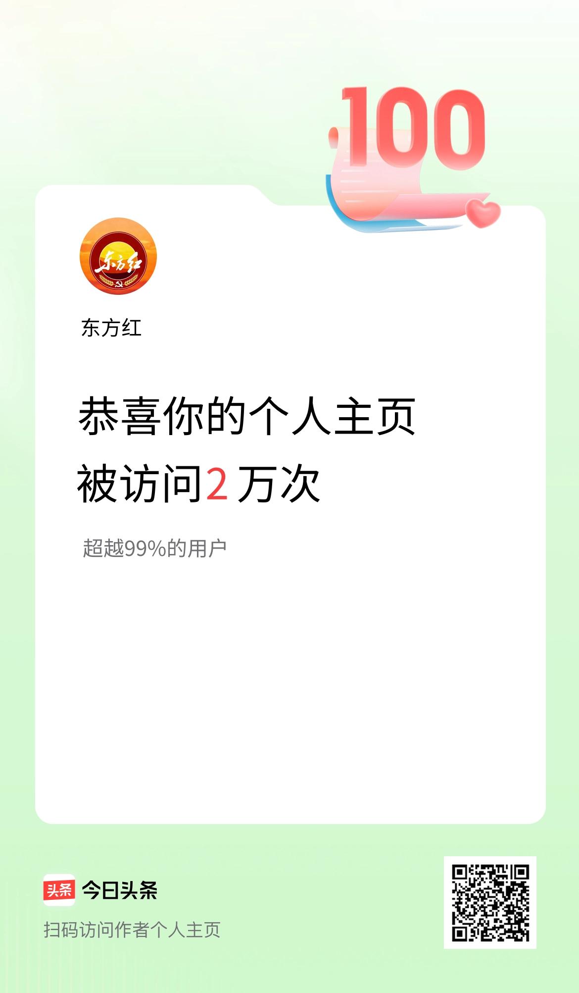 我的头条个人主页被访问2万次啦！