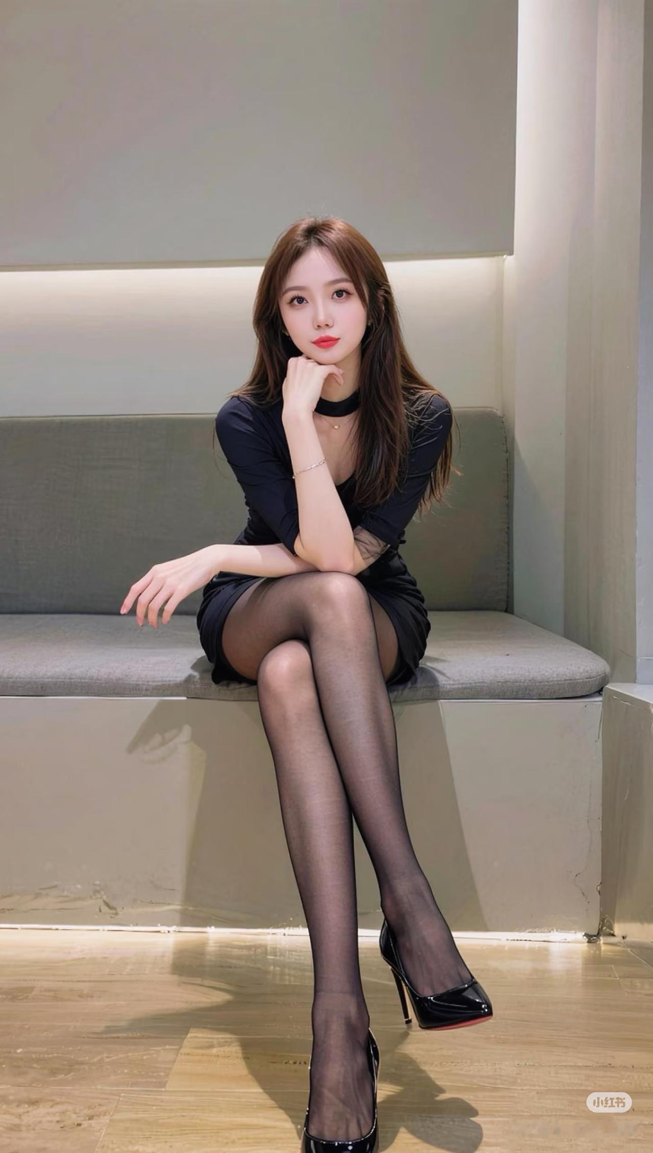 优雅黑裙，性感高跟鞋，都市女性风范。