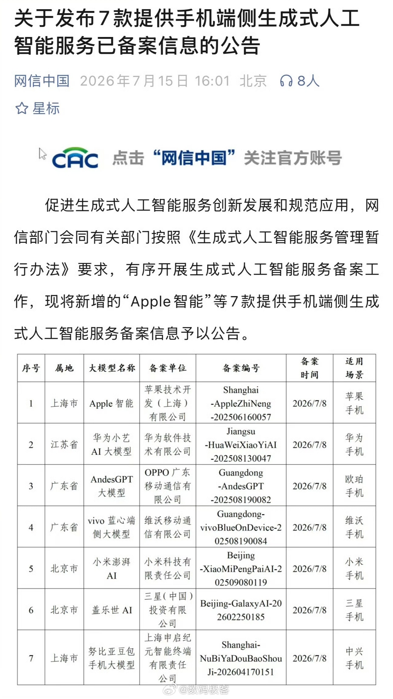 【苹果AI国行版已过审】促进生成式人工智能服务创新发展和规范应用，网信部门会同有
