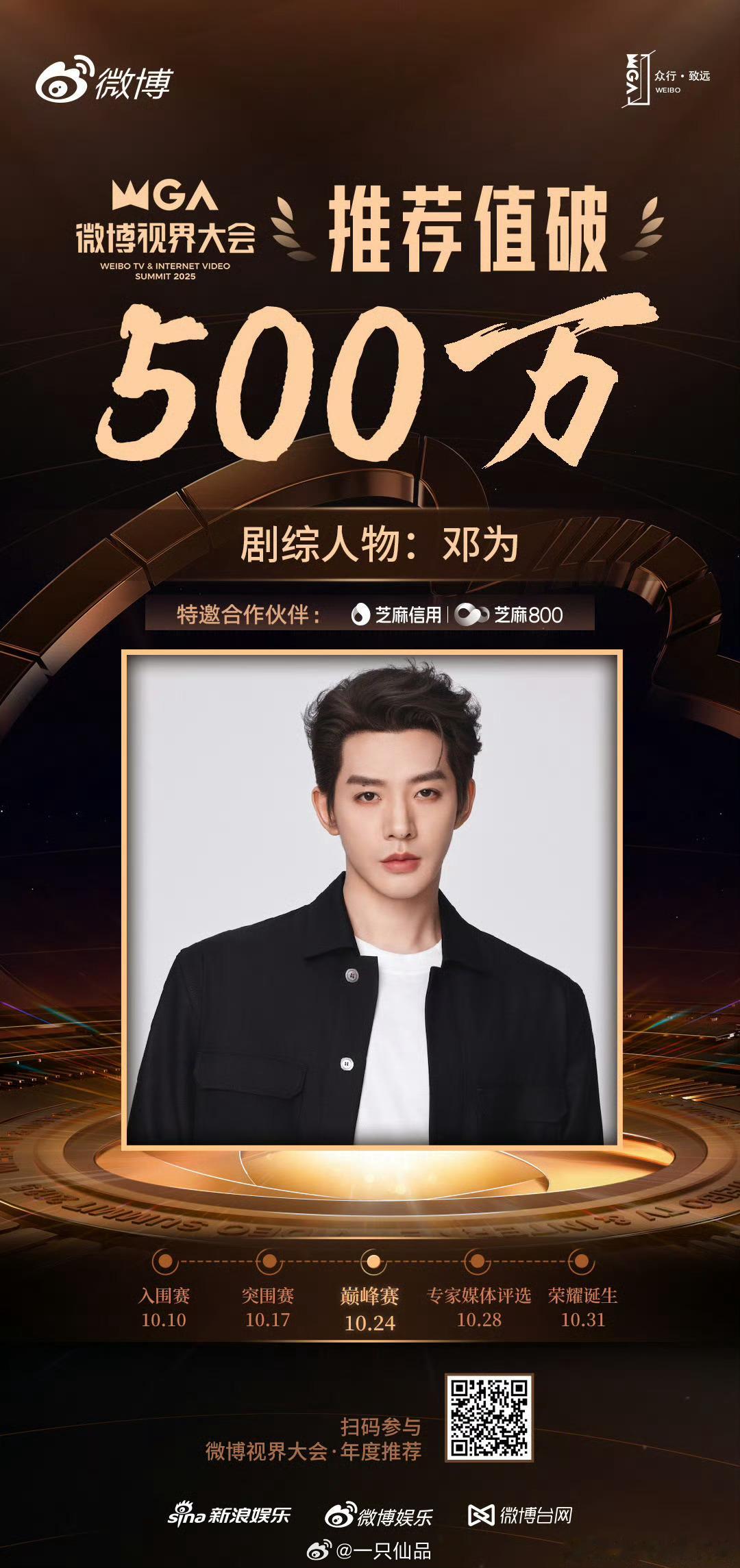 微博视界大会，邓为剧综人物推荐值破500万 ​​​