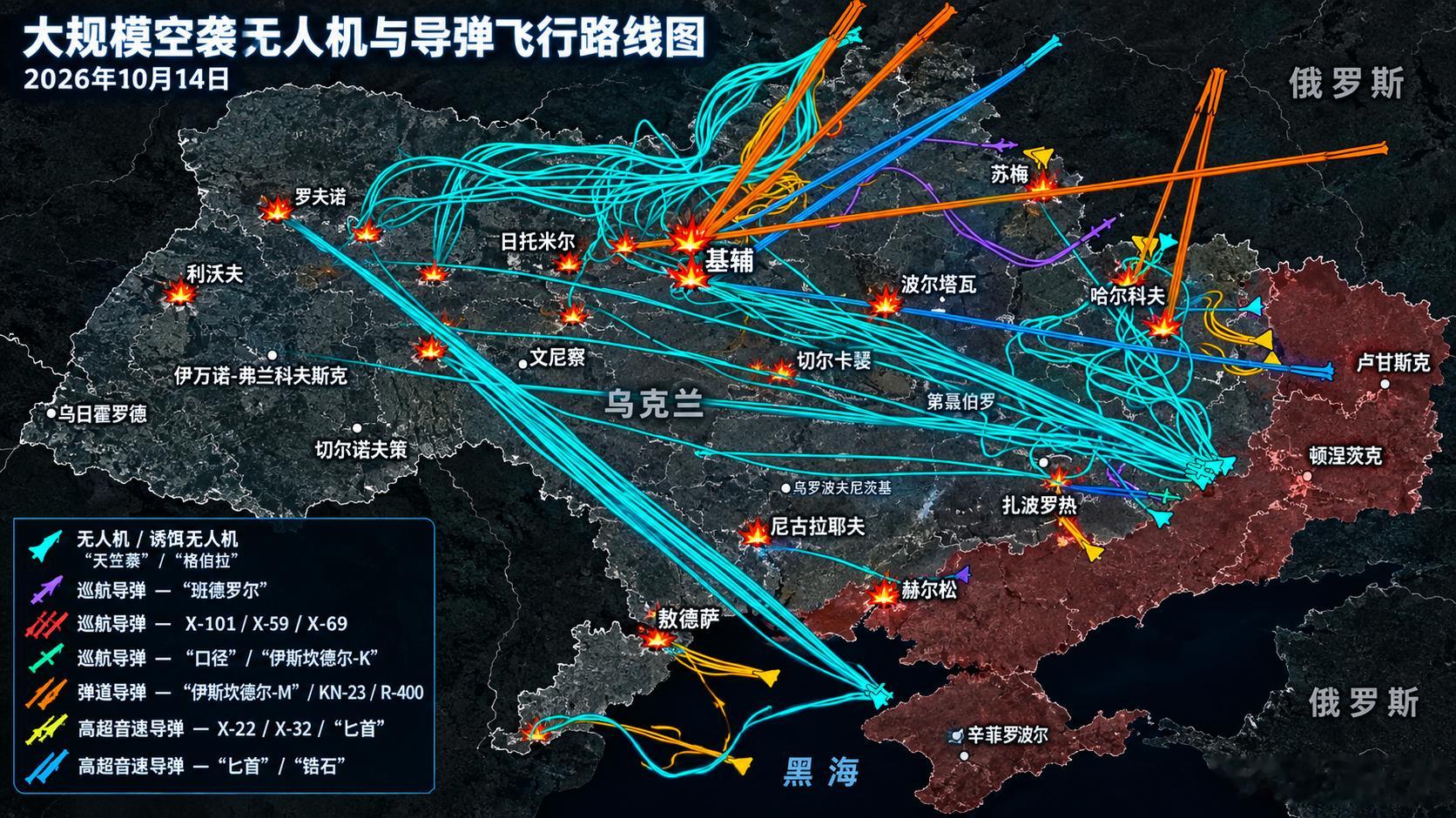 大约 140 架天竺葵无人机，其中大部分是喷气式动力29枚导弹从布良斯克、库尔斯