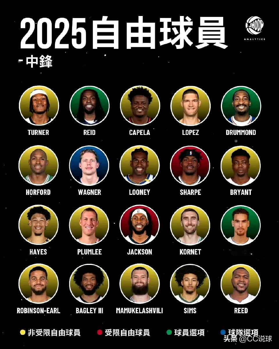 湖人休赛期补强的机会来啦！！！休赛期有多达20名中锋可以供湖人队补强5号位，就看