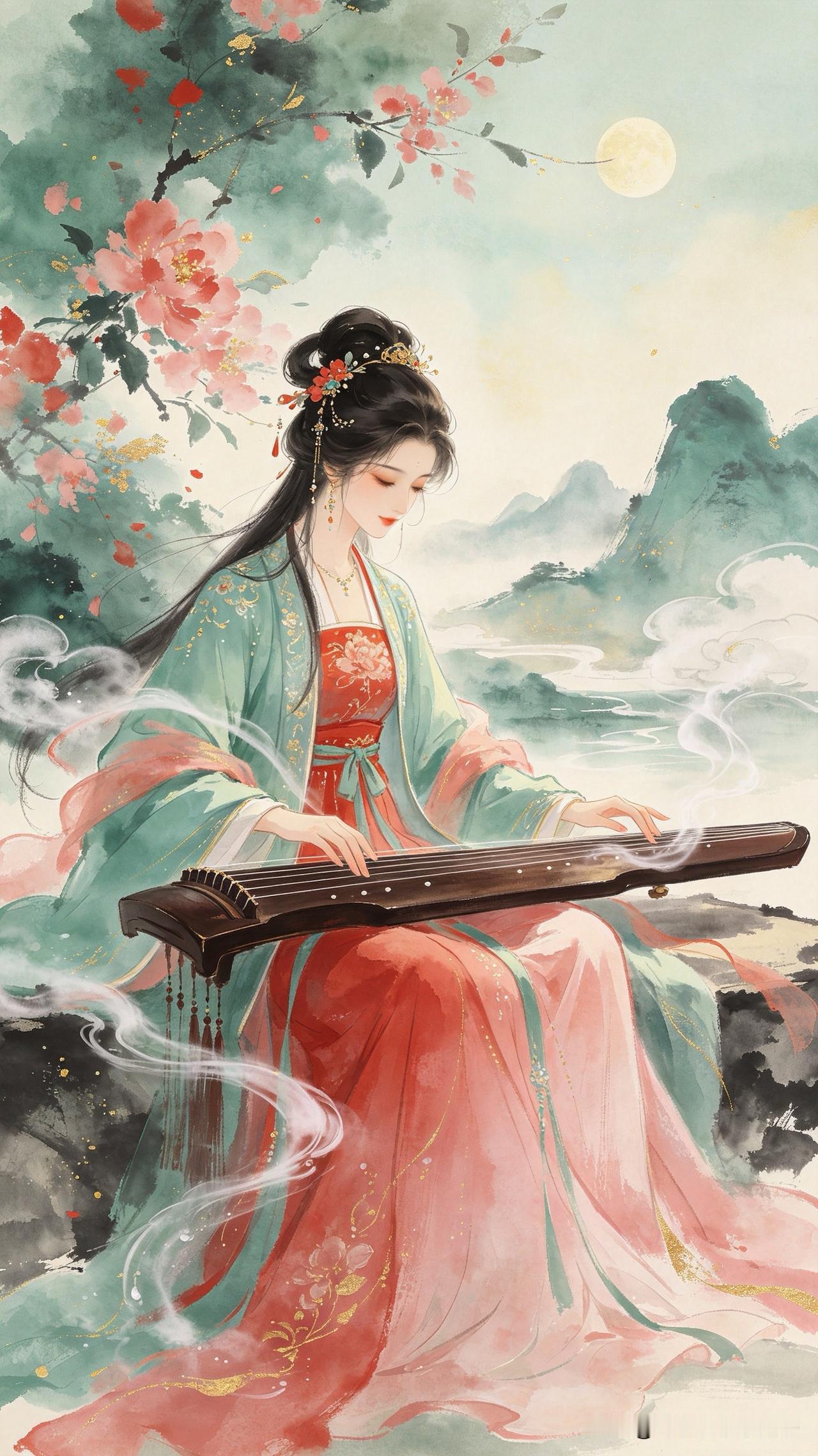 情丝缕缕入琴弦，
指上流年似水涓。
一曲未终人已醉，
      
…………请师