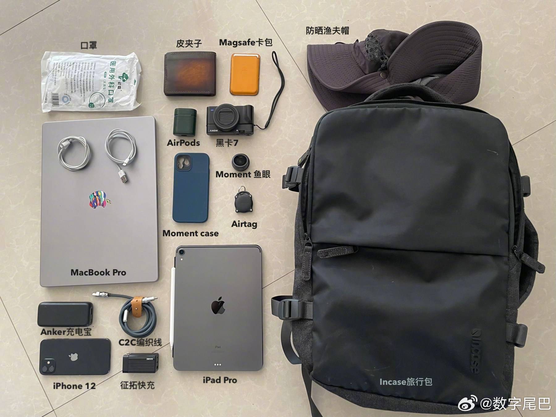 尾巴EDC 出门带的东西都标注出来了呢～山木英俊 