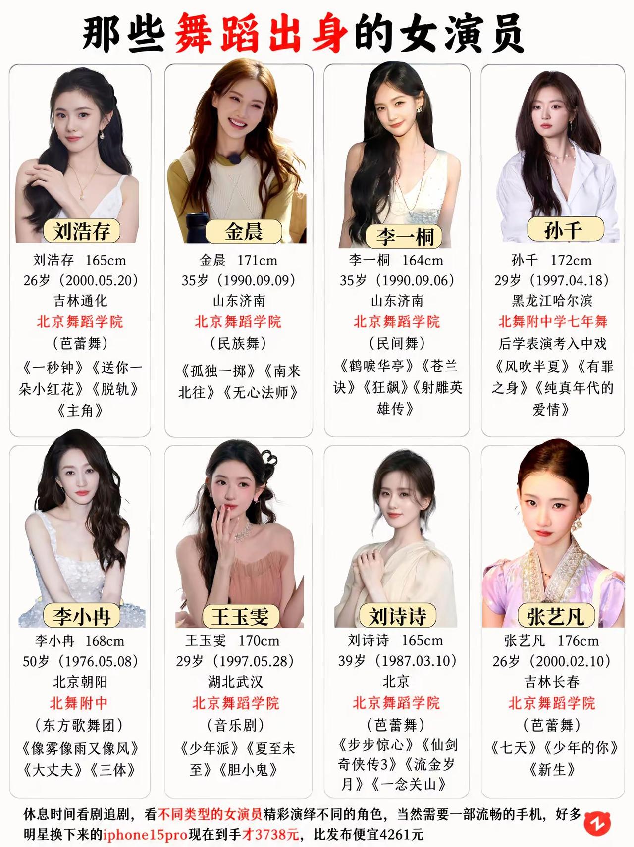 原来北舞出身的女演员真么多。北京舞蹈学院 女演员  刘浩存 金晨